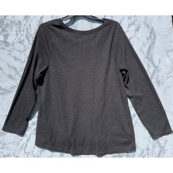 Terra & Sky Plus Size 3X Waffle Henley Shirt Long Sleeve Cotton Blend Gray - Picture 2 of 5